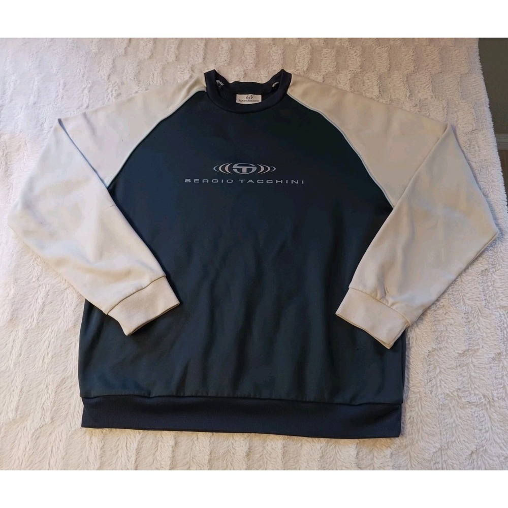 Vintage Sergio Tacchini Crewneck Logo Sweatshirt Men's Large Pullover Blue/White